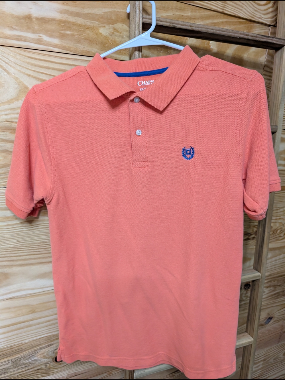 Chaps Coral Polo with Navy Crest